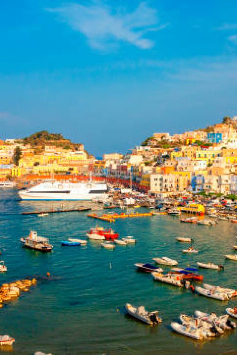 View of the harbor and port at Ponza, Lazio, Italy. Ponza is the largest island of the Italian Pontine Islands archipelago.